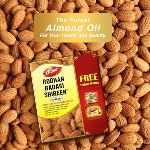 Dabur Roghan Badam Shireen - 50 Ml | Pure Sweet Badam Oil For Glowing Skin & Hair Growth | Rich In Vitamin-E | For Healthy Hair & Skin | Sharpens Brain | Improves Digestion | Extracted From Almonds