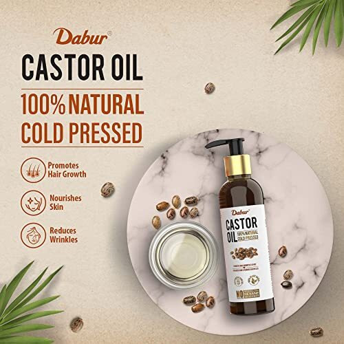 Dabur Castor Oil - 200Ml | 100% Natural Cold Pressed Oil | Promotes Hair Growth, Hydrates Skin & Reduces Wrinkles | No Mineral Oil & Silicones