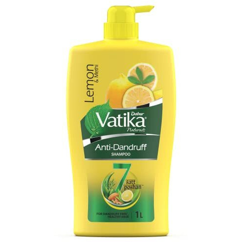 Dabur Vatika Lemon Anti-Dandruff Shampoo - 1L | Reduces Dandruff From 1St Wash | Moisturises Scalp | Provides Gentle Cleansing, Conditioning & Nourishment To Hair
