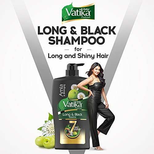 Dabur Vatika Long & Black Shampoo - 1L | With Amla & Bhringhraj | For Shiny, Long & Black Hair | No Added Parabens | Provides Gentle Cleansing, Conditioning And Nourishment To Hair