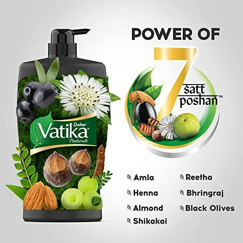 Dabur Vatika Long & Black Shampoo - 1L | With Amla & Bhringhraj | For Shiny, Long & Black Hair | No Added Parabens | Provides Gentle Cleansing, Conditioning And Nourishment To Hair