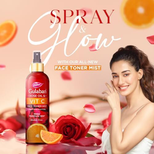 Dabur Gulabari Rose Oil & Vitamin C Face Toner Mist With Niacinamide - 100Ml | Toner For Brightened Skin | Improves Uneven Skin Tone, Tightens Pores | Alcohol Free