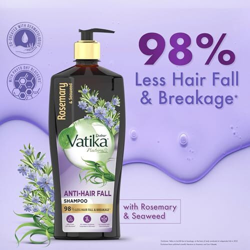 Dabur Vatika Rosemary & Seaweed Anti-Hairfall Shampoo - 640Ml|Reduces Hair Fall|Stimulates Hair Growth And Thickness|Co-Created With Dermatologist|No Sulphates, Silicones & Parabens|Animal Test Free