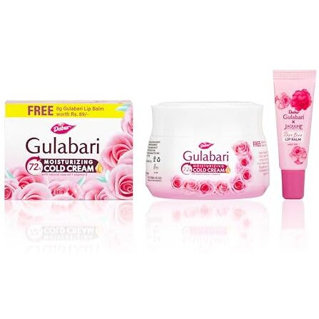 Dabur Gulabari Moisturizing Cold Cream 100Gm + Gualabari Lip Balm 8Gm | With Goodness Of Natural Rose Oil & Vitamin E | Intense Hydration And Deep Moisturization | For Smooth & Soft Skin | All Skin Types