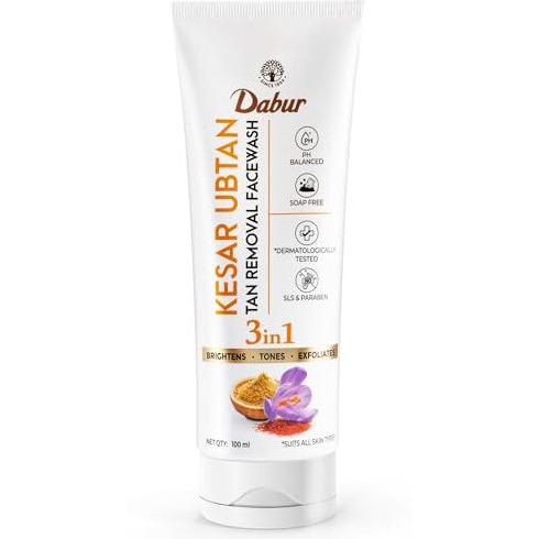 Dabur Kesar Ubtan Face Wash-100Ml|Enriched With Natural Turmeric, Niacinamide & Saffron To Brighten, Tone And Gently Exfoliate Skin|For Removing Tan, Dark Spots, Dirt & Impurities|For Men & Women