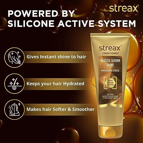 Streax Glossy Serum Shine Unscented Hair Conditioner For Women & Men| For Dull & Dry Hair| With Silicon Actives For Shiny Hair And Frizz Control| Paraben Free - 240Ml,1 Count