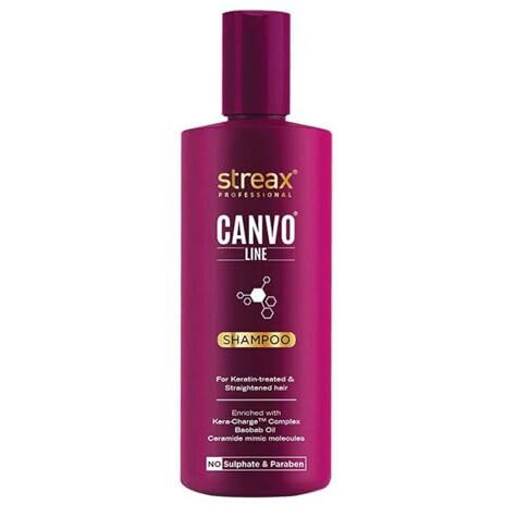 Streax Professional Canvoline Straightening Post Care Shampoo For Women | Enriched With Kera-Charge Complex | Anti Frizz & Hair Breakage | Soft & Tangle Free Hair | Sulphate & Paraben Free | 250Ml