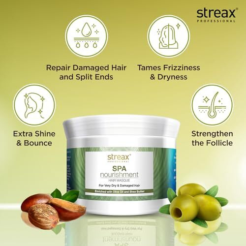 Streax Professional Spa Nourishment Hair Masque For Women|For Very Dry & Damaged Hair|With Olive Oil & Shea Butter|Moisturises, Revitalizes & Helps Strengthen Chemically Treated Hair|200G,1 Count