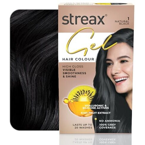 Streax Gel Hair Colour For Women, Natural Black 1, 150 Ml I Black Hair Colour I No Ammonia Hair Color | 100% Grey Coverage