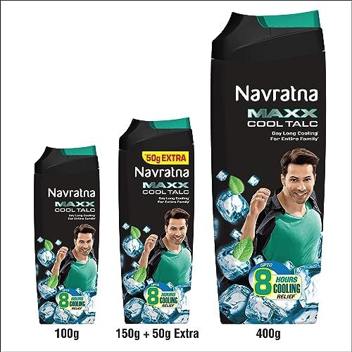 Navratna Maxx Cool Talc | Talcum Powder | Body Odour Protection & Strong Cooling Effect | Long Lasting Freshness & Fragrance, 400Gm