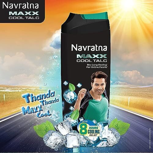Navratna Maxx Cool Talc | Talcum Powder | Body Odour Protection & Strong Cooling Effect | Long Lasting Freshness & Fragrance, 400Gm