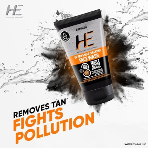 He De-Tan & Deep Cleansing Face Wash | Removes Tan, Fights Pollution, Helps Prevent Oiliness & Pimples, Cools & Refreshes | With Charcoal, Vetiver Root Extracts, Salicylic Acid, Refreshing Menthol | Long Lasting Freshness | For All Skin Types 100Ml