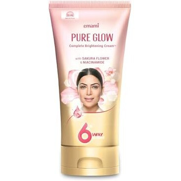 Emami Pure Glow Complete Brightening Cream 50G | With Japanese Sakura Flower & Niacinamide For 2X Brightness & +50% Moisturisation | Mineral-Oil Free, Paraben-Free