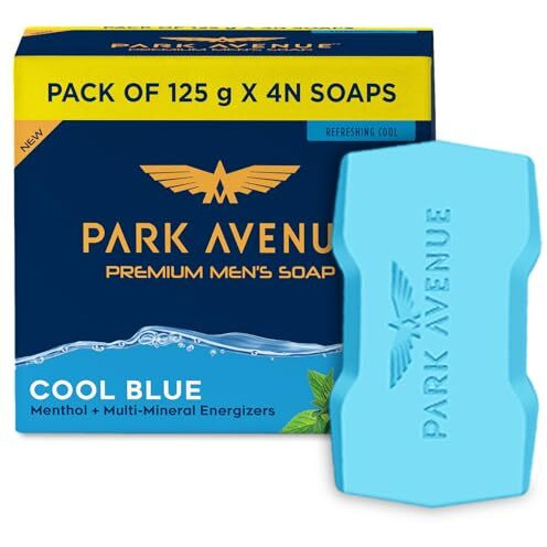 Park Avenue Premium MenS Soaps For Bath  Cool Blue | 125G (Pack Of 4) | Menthol & Mineral Energizer | Grade 1 Soap | For All Skin Types