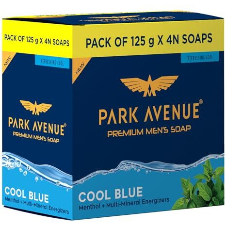 Park Avenue Premium MenS Soaps For Bath  Cool Blue | 125G (Pack Of 4) | Menthol & Mineral Energizer | Grade 1 Soap | For All Skin Types