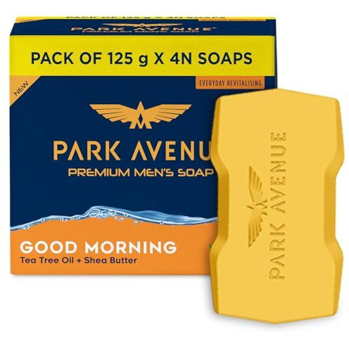 Park Avenue Premium MenS Soaps For Bath  Good Morning | 125G (Pack Of 4) | Enriched With Tea Tree Oil & Shea Butter | Grade 1 Soap | For All Skin Types