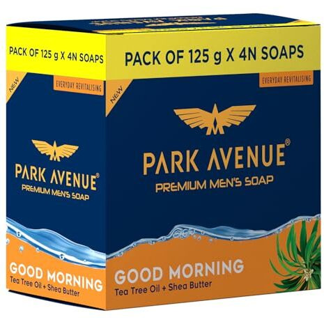 Park Avenue Premium MenS Soaps For Bath  Good Morning | 125G (Pack Of 4) | Enriched With Tea Tree Oil & Shea Butter | Grade 1 Soap | For All Skin Types