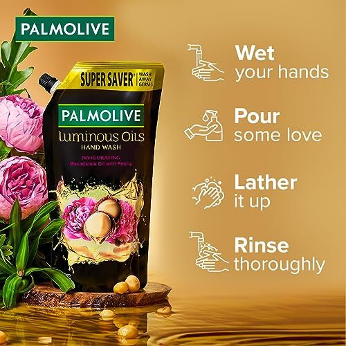 Palmolive Luminous Oils Invigorating Liquid Hand Wash, 750Ml Refill Pack With Macadamia Oil And Peony Extracts