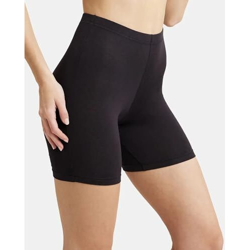 Jockey 1529 Women's High Coverage Super Combed Cotton Elastane Stretch Mid Waist Shorties With Concealed Waistband_Black_Xxl