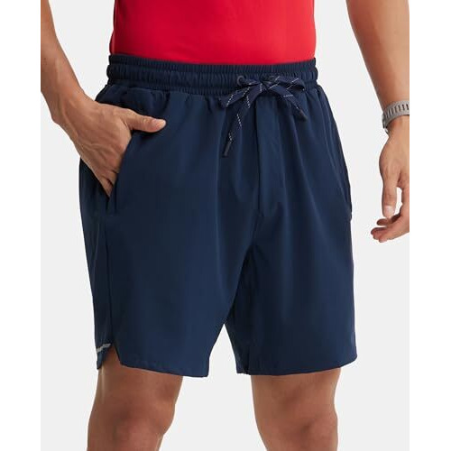 Jockey Mv20 Men's Recycled Microfiber Elastane Stretch Straight Fit Solid Shorts With Stay Fresh Treatment_Navy_L