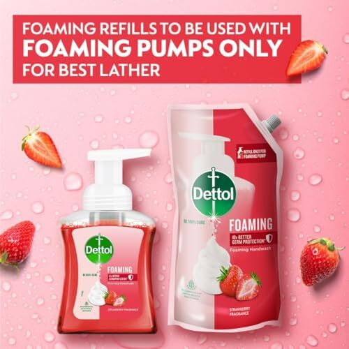 Dettol Foaming Handwash Pump + Refill Combo, Strawberry (250Ml + 200Ml) Rich Foam Moisturizing Hand Wash Soft On Hands