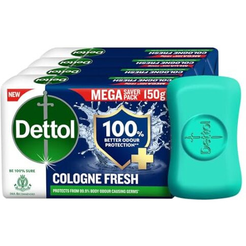 Dettol Cologne Fresh Bathing Soap Bar With 100% Better Odour Protection- 150G Pack Of 4, (600Gm)