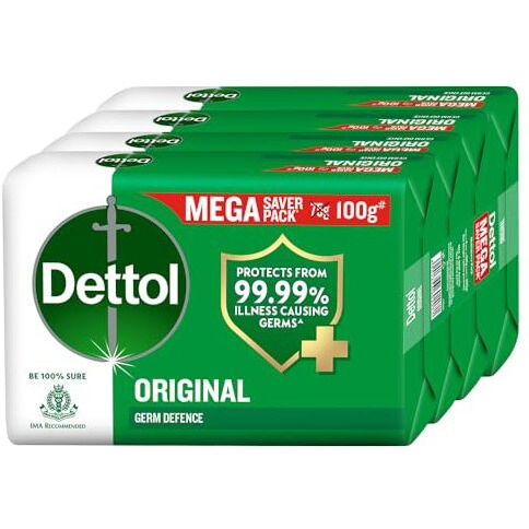 Dettol Original Germ Protection Bathing Soap Bar (400Gm) | Kills 99.99% Germs, 100G - Pack Of 4