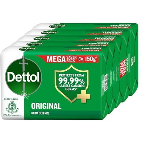 Dettol Original Germ Protection Bathing Soap Bar (750Gm) | Kills 99.99% Germs, 150 - Pack Of 5 (Packaging May Vary)