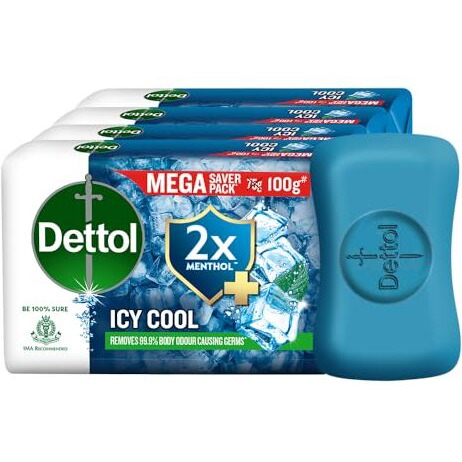 Dettol Icy Cool Bathing Soap Bar With 3X Menthol (400Gm), 100Gm - Pack Of 4