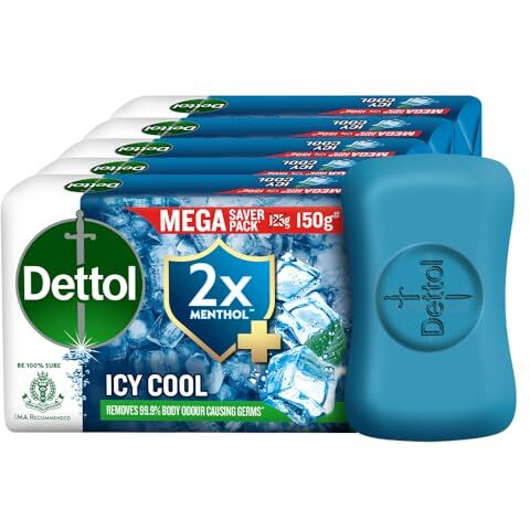 Dettol Icy Cool Bathing Soap Bar With 2X Menthol (750Gm), 150Gm - Pack Of 5