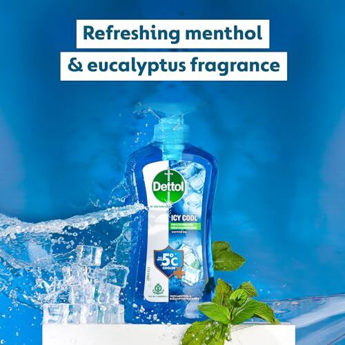 Dettol Icy Cool Body Wash And Shower Gel Pump For Men | Goodness Of Salicylic Acid | Menthol Freshness | 500Ml