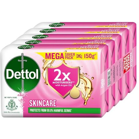 Dettol Skincare Moisturizing Beauty Bathing Soap Bar With Argan Oil (750Gm) | Softer Skin, 150Gm, Pack Of 5