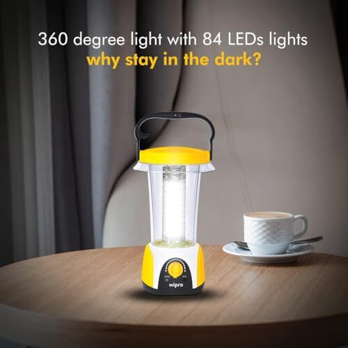 Wipro Coral Multi-Functional Rechargeable Led Emergency Lights, With 84 Individual Led Lights, 360 Degree Lighting And 3000Mah Lithium Battery, Yellow, Pack Of 2