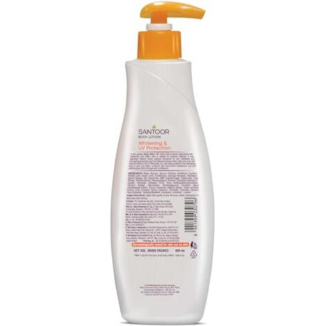 Santoor Perfumed Body Lotion With Sandalwood & Sakura Extracts For Skin Whitening & Uv Protection| Deep Moisturization & Sunburn Reduction| Non-Greasy Lotion For Normal Skin| 400Ml