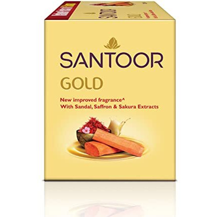 Santoor Gold Bathing Bar Soap With Kashmiri Saffron, Sandal & Sakura Extracts For Soft & Younger-Looking Skin| Gentle & Rich Lathering Formula With Refreshing Fragrance| For All Skin Types| 125G, Pack Of 6