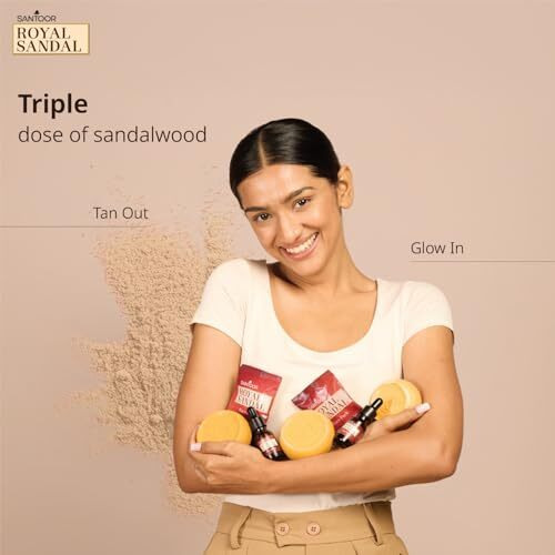 Santoor Royal Sandal Soap, Serum & Face Pack | 100% Sandalwood Oil & Powder | 3-Step Natural Detan | Tan-Free Complexion, Even Skin Tone & Glow | 150G X 3 Soaps + 20G Face Pack + 15Ml Serum