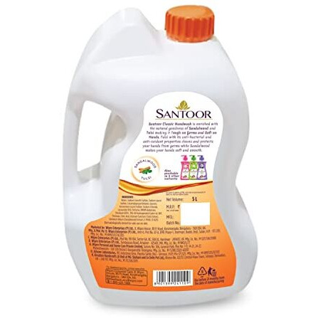 Santoor Classic Gentle Hand Wash 5000Ml With Natural Goodness Of Sandalwood & Tulsi| Rich Lathering Formula With Anti-Bacterial Properties| Soft On Hands| Soothes & Hydrates Skin