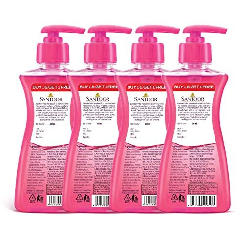 Santoor Mild Gentle Hand Wash 200Ml, Pack Of 4 With Goodness Of Lotus & Tulsi| Rich Lathering Formula With Anti-Bacterial Properties| Soft On Hands| Soothes & Hydrates Skin