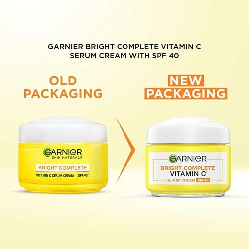 Garnier Skin Naturals, Day Cream, Brightening & Protects Skin From Sun, Bright Complete Vitamin C Serum Cream, 45 G