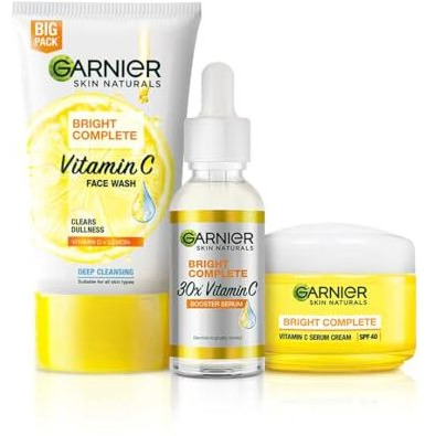 Garnier Bright Complete Vitamin C Brightening Regime Kit For Skincare | Cleanse, Treat And Seal | Reduces Dark Spots, Face Wash + Serum + Spf 40 Serum Cream, For All Skin Types, For Men And Women