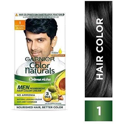 Garnier, Hair Colouring Creme, Long-Lasting Colour, Smoothness & Shine, Color Naturals Men, Shade 1 Natural Black, 30Ml + 30G