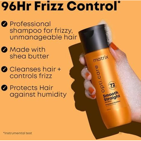Matrix Opti.Care Professional Shampoo For Salon Smooth Straight Hair | Control Frizzy Hair For Up To 4 Days | With Shea Butter | No Added Parabens | (350 Ml)