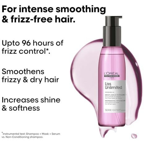Loreal Professionnel Liss Unlimited Leave-In Hair Serum For Frizzy & Unruly Hair - 125Ml | Intensive Smoothing Serum For Frizz-Control | Enriched With Primrose Oil | Increases Softness & Shine