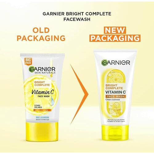 Garnier Skin Naturals Bright Complete Vitamin C Face Wash - Vitamin C Face Wash For Brighter And Glowing Skin - Daily Cleanser Suitable For All Skin Types, 150G
