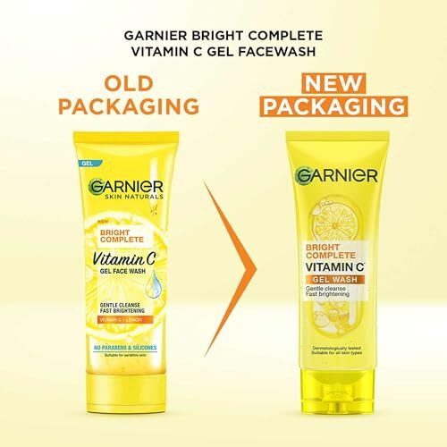 Garnier Skin Naturals Bright Complete Vitamin C Face Wash Gel | Gentle Cleanser - Vitamin C Face Wash For Brighter And Glowing Skin | Reduces Dullness | Daily Cleanser, For All Skin Types, 100G