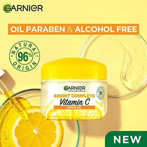 Garnier Brightening Moisturiser, Serum Gel, Infused With Vitamin C And Lemon, For Radiant Skin, Oil Free Skin For Upto 12 Hours, Bright Complete Vitamin C, For All Skin Types, For Men And Women, 45G