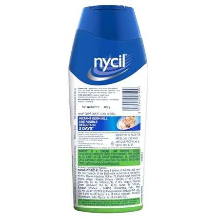 Nycil Germ Expert Cool Herbal Prickly Heat And Cooling Powder - 400 G | Get Relief From Skin Problems