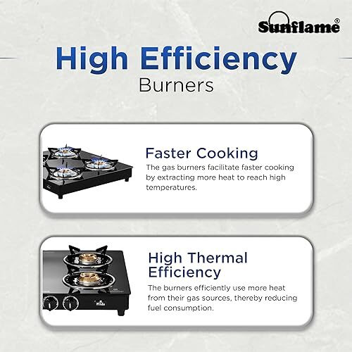 Sunflame Pride 4 Burner Gas Stove | 2 Medium And 2 Small Brass Burners | 2-Years Product Coverage By Sunflame | Ergonomic Knobs | Easy To Maintain L Toughened Glass Top | Pan India Presence| Black