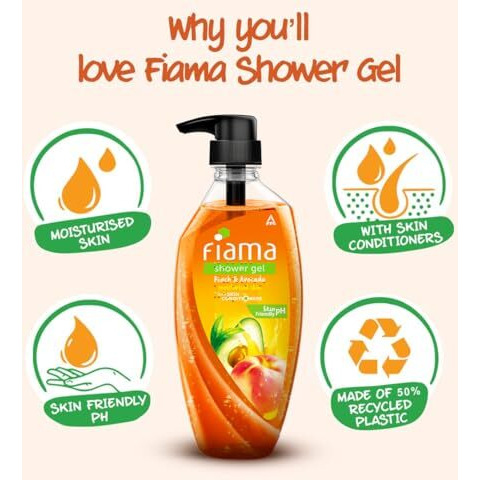 Fiama Body Wash Shower Gel Peach & Avocado, 500Ml, Body Wash For Women And Men With Skin Conditioners For Smooth & Moisurised Skin, Suitable For All Skin Types