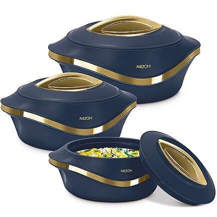 Milton Pearl Inner Stainless Steel Jr. Casserole Set Of 3 (455 Ml, 860 Ml, 1270 Ml), Blue